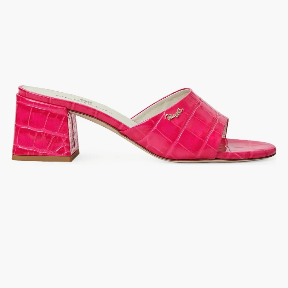 Host Pick ✨️ Bruno Magli Leather Pink Croc Mule Heeled Slide NWT - Picture 1 of 5